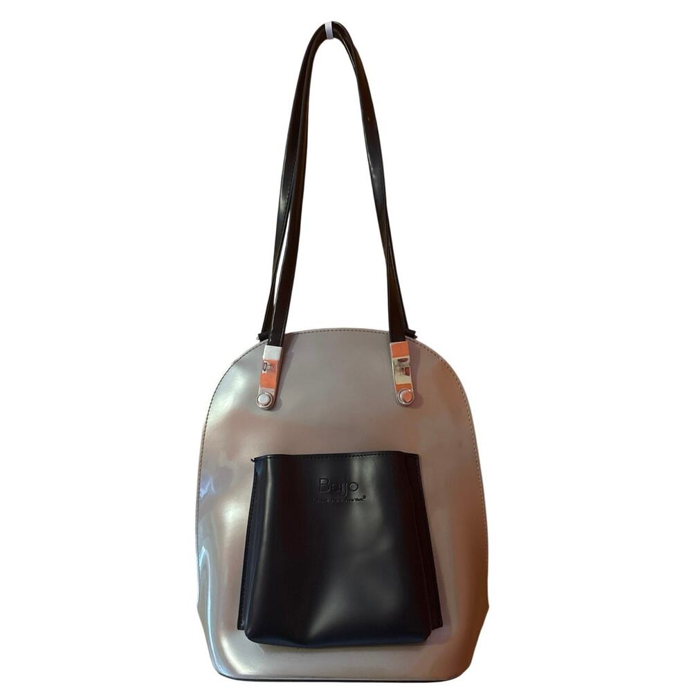 Beijo Silver Metallic Convertible Backpack Bag with Silver Metal Accents EUC
